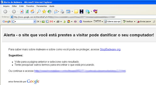 Aviso de Malware no Google