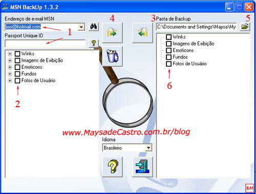 Tela do MSN Backup