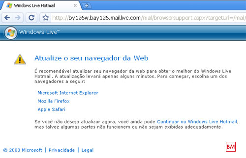 Hotmail boicotando Google Chrome?